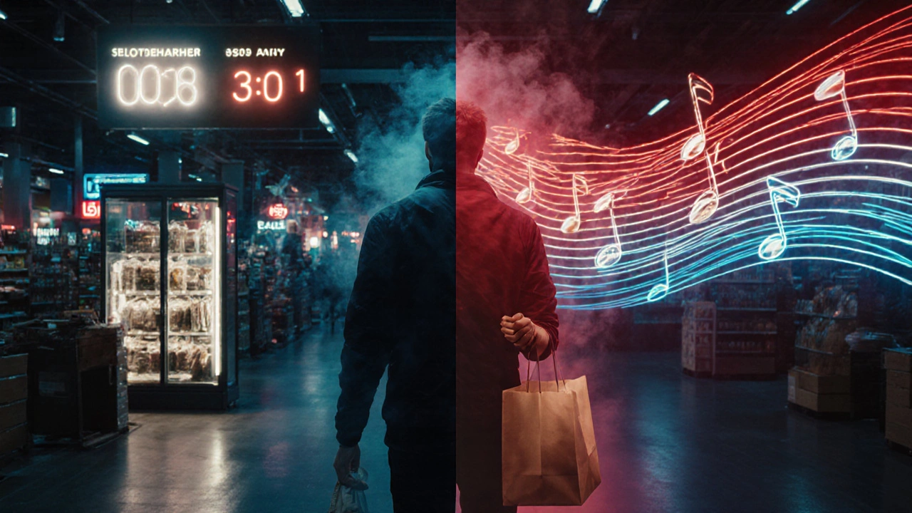 В магазине яркие акции, визуализированы быстрые и медленные решения мозга.