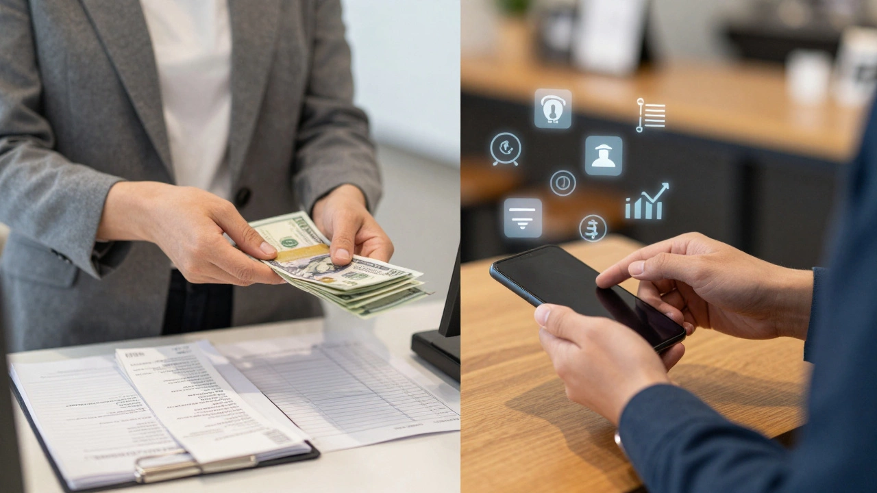 Два сценария: снятие наличных в банке и оплата картой в кафе.