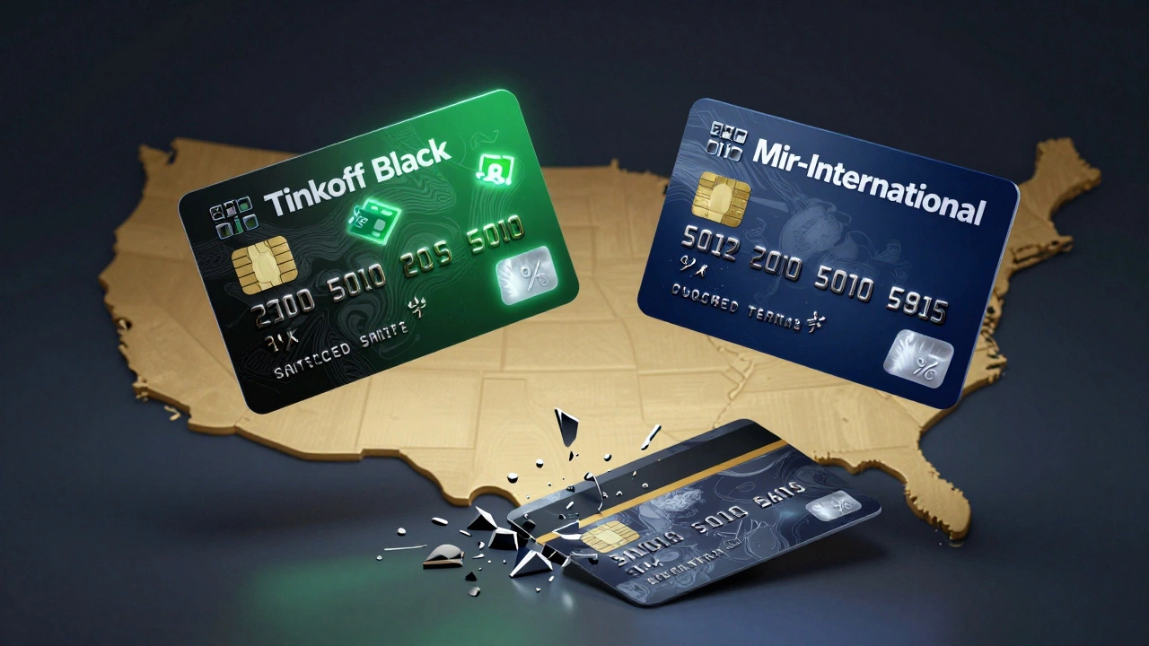 Две карты на карте США: одна работает, другая с комиссиями и блокировками.