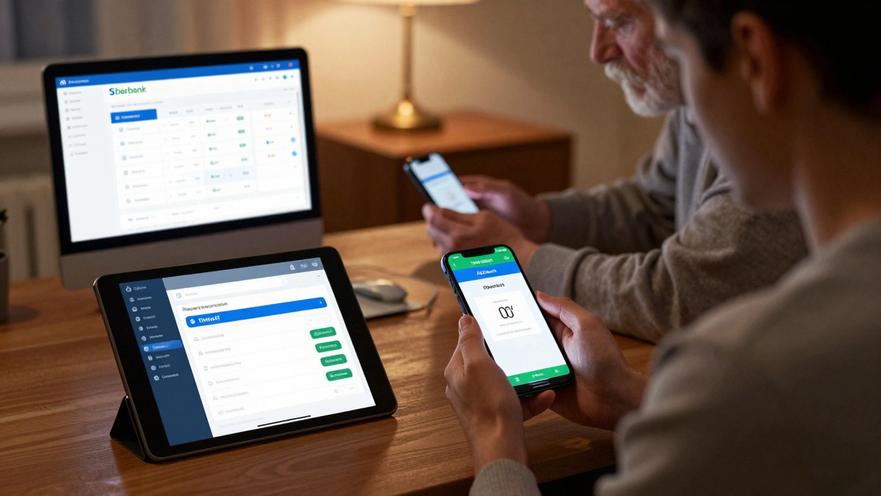 Вечер в квартире: разные интерфейсы банковских приложений на экранах