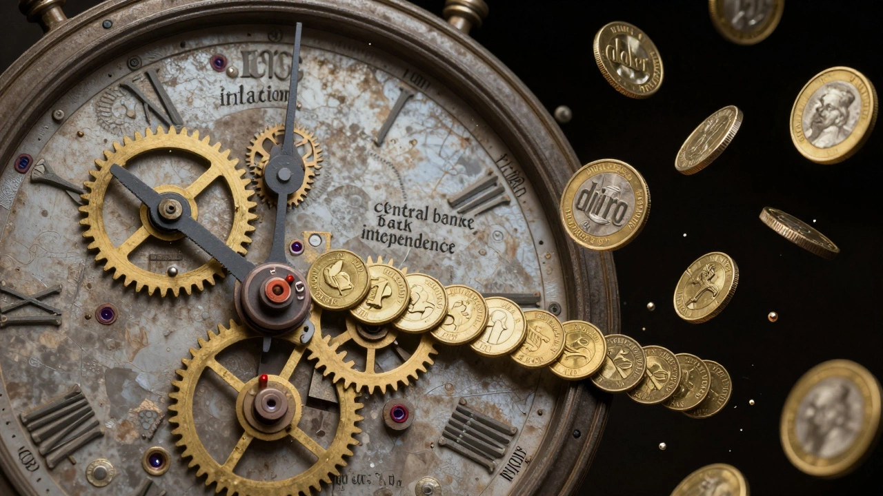 Механизм часов из швейцарского франка, сохраняющего стабильность.