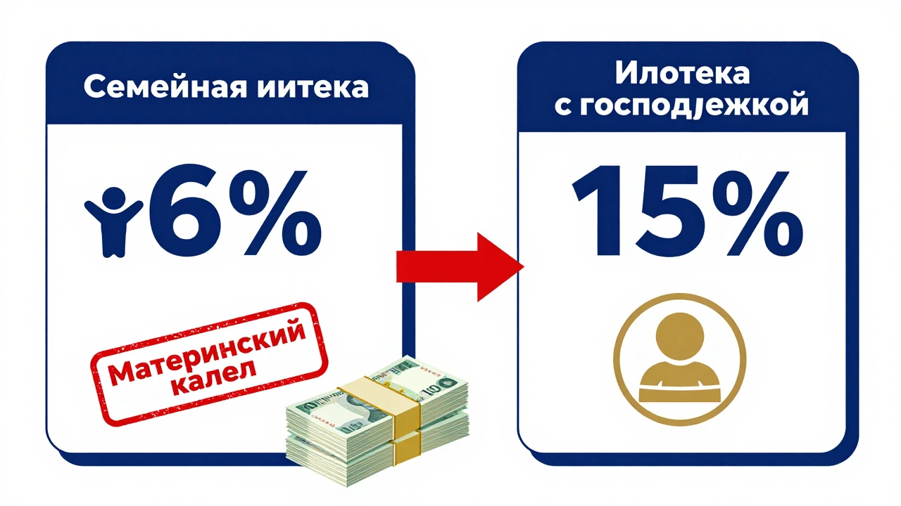 Сравнение двух ипотечных программ: 6% с ребёнком и 15% без, с символами маткапитала и новостройки