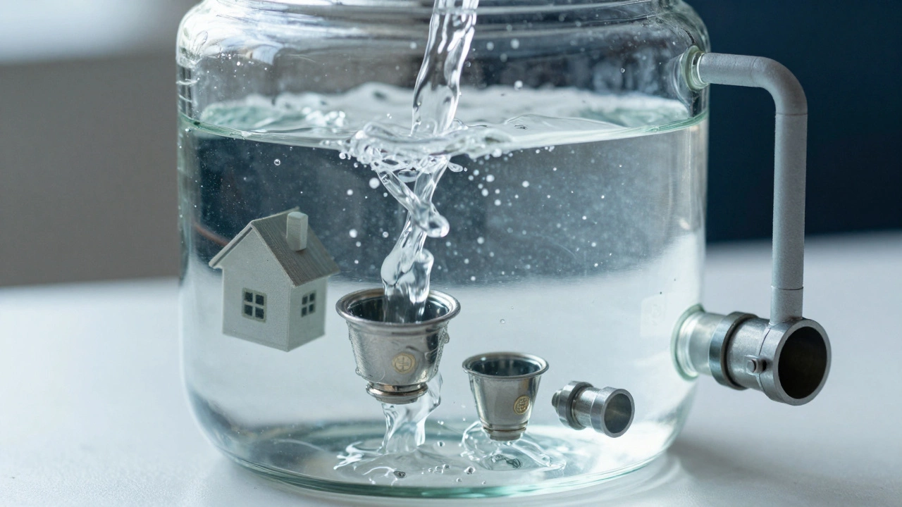 Стеклянная банка с потоками воды, символизирующая бюджет